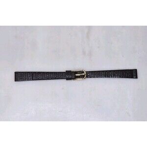 Vtg‎ Pulsar 10mm Watchband. Genuine Leather Dark Brown Lizard Grain w/Gold Tone